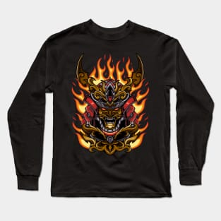 Samurai Warrior Head and Fire Long Sleeve T-Shirt
